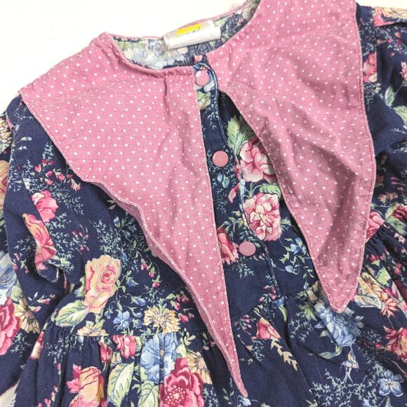 Vtg Magi Dress Girls Sz 2T Navy Floral 90s Cottagecore Sailor - Picture 2 of 6
